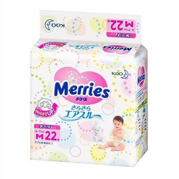 MERRIES Подгузники для детей размер M 6-11 кг 22 шт.